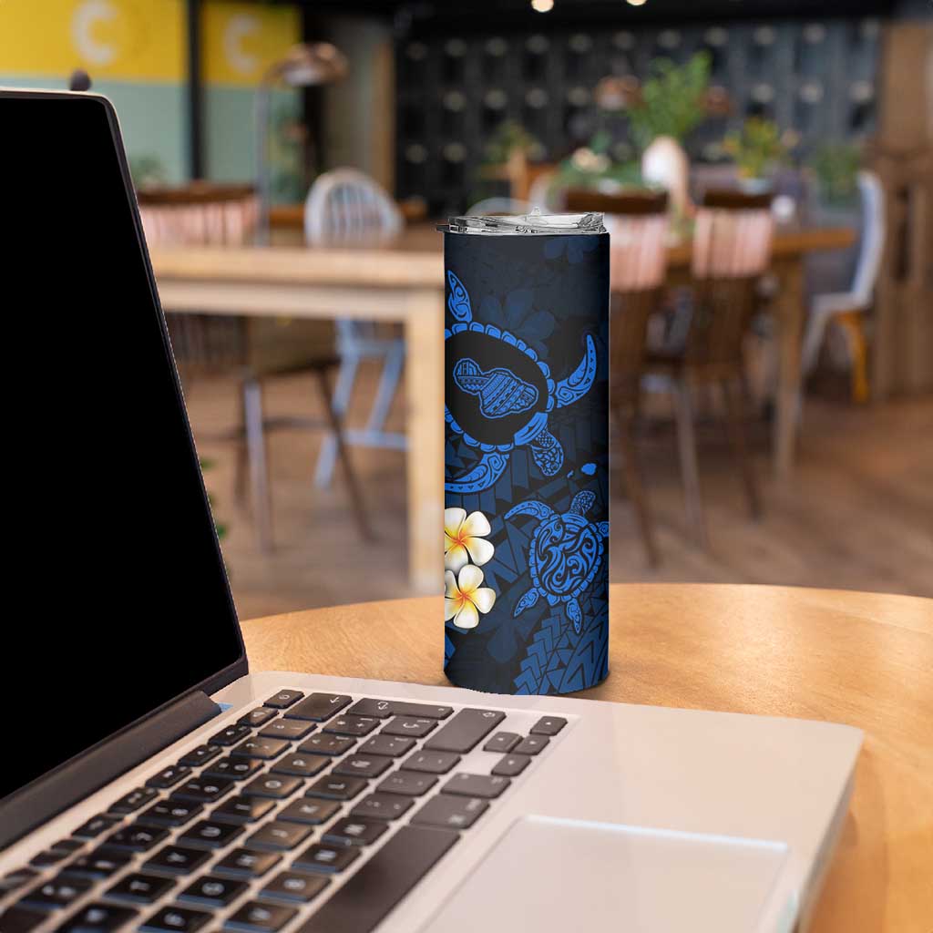 Hawaii Maui Islands Pacific Plumeria Skinny Tumbler Blue Polynesian Tattoo LT9 - Polynesian Pride