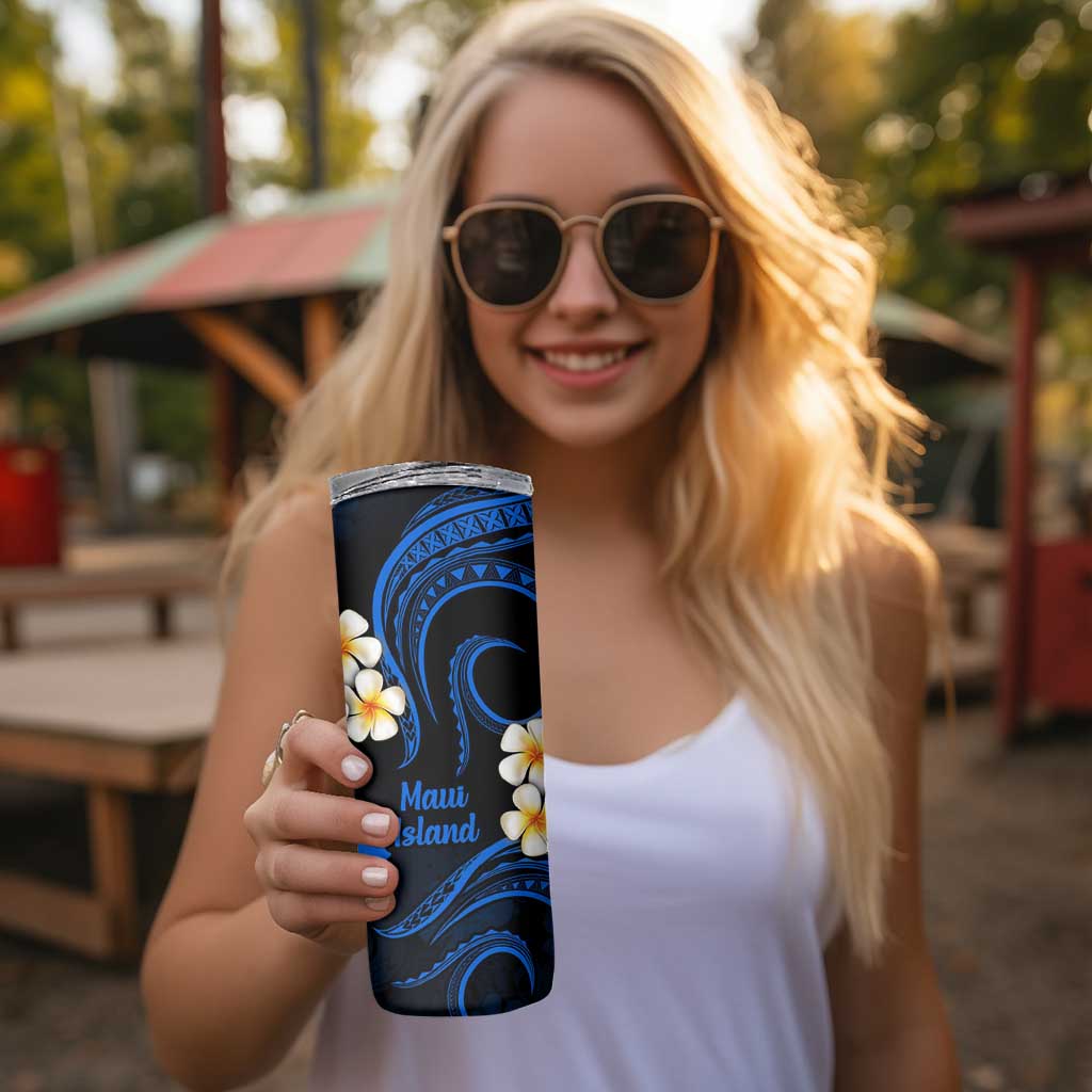 Hawaii Maui Islands Pacific Plumeria Skinny Tumbler Blue Polynesian Tattoo LT9 - Polynesian Pride