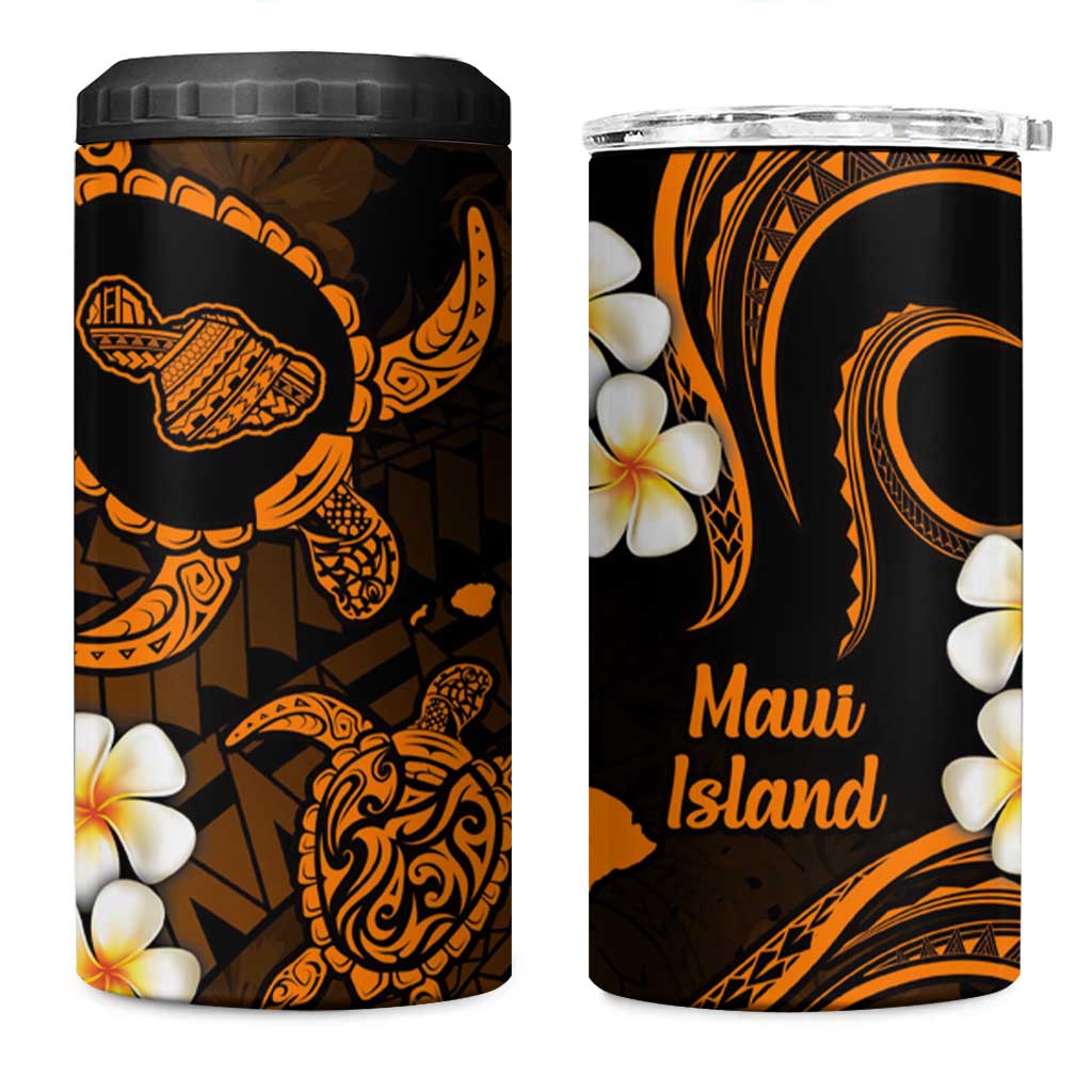 Hawaii Maui Islands Pacific Plumeria 4 in 1 Can Cooler Tumbler Gold Polynesian Tattoo LT9 One Size: 16 oz Gold - Polynesian Pride