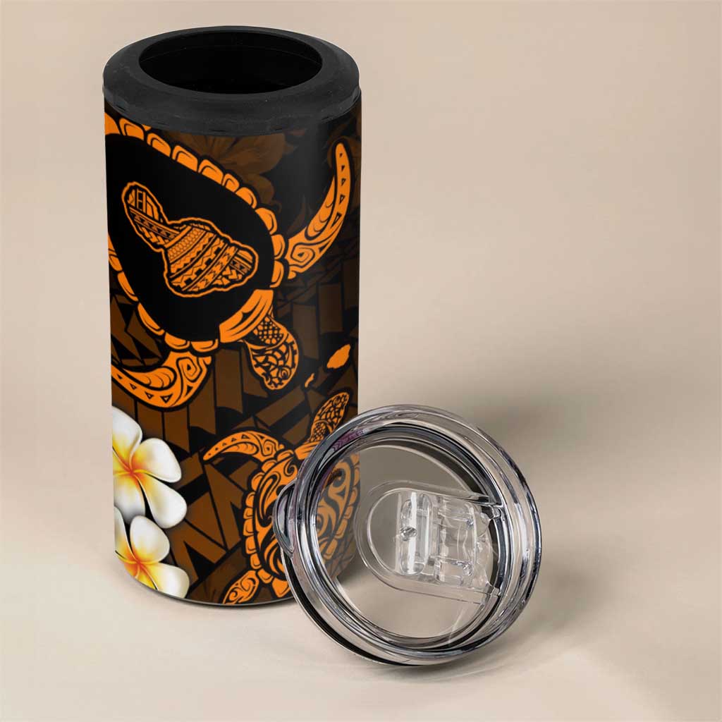 Hawaii Maui Islands Pacific Plumeria 4 in 1 Can Cooler Tumbler Gold Polynesian Tattoo LT9 - Polynesian Pride