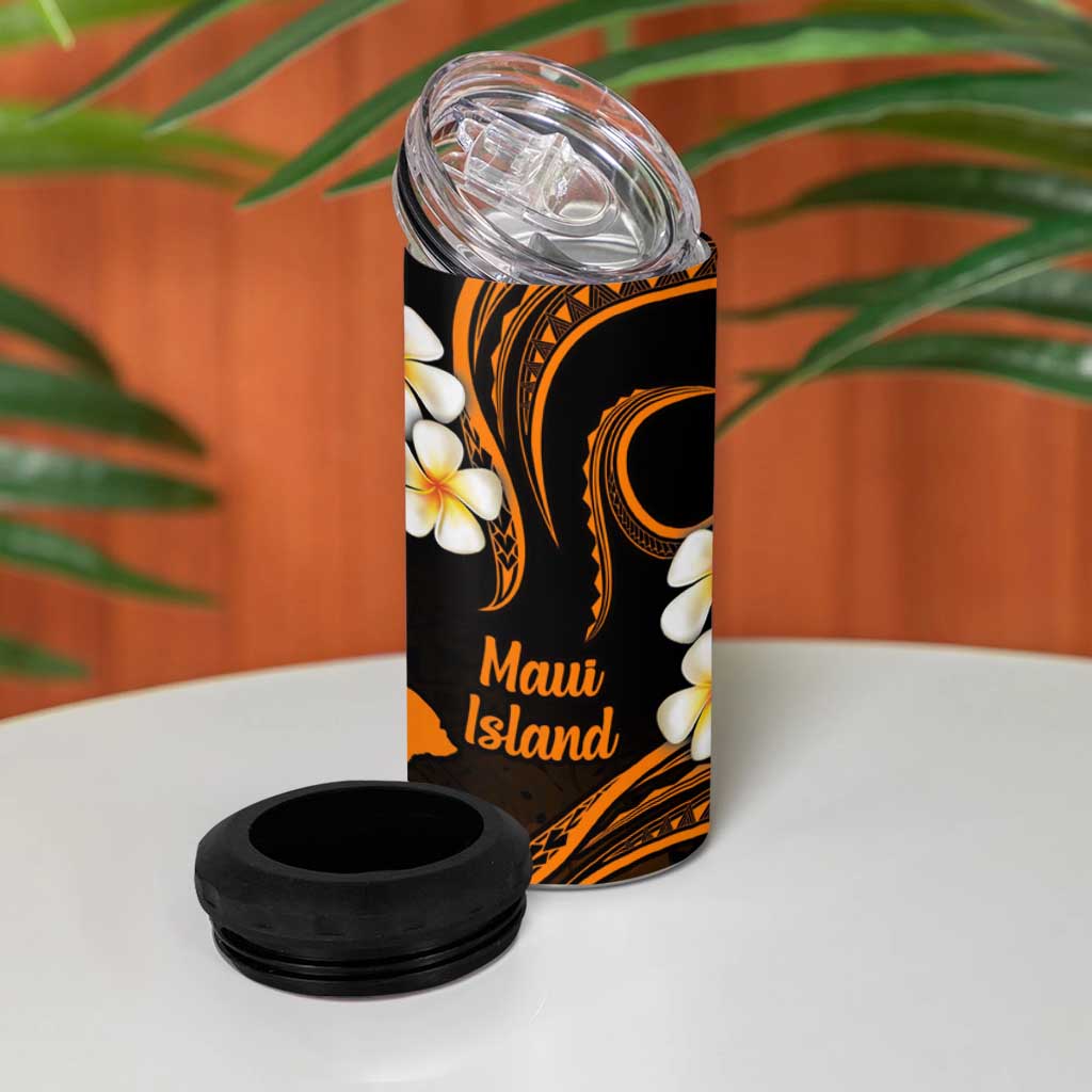 Hawaii Maui Islands Pacific Plumeria 4 in 1 Can Cooler Tumbler Gold Polynesian Tattoo LT9 - Polynesian Pride