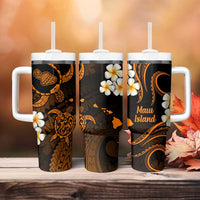 Hawaii Maui Islands Pacific Plumeria Tumbler With Handle Gold Polynesian Tattoo