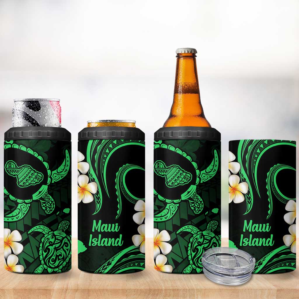 Hawaii Maui Islands Pacific Plumeria 4 in 1 Can Cooler Tumbler Green Polynesian Tattoo LT9 - Polynesian Pride