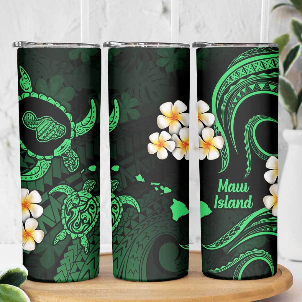 Hawaii Maui Islands Pacific Plumeria Skinny Tumbler Green Polynesian Tattoo LT9 - Polynesian Pride