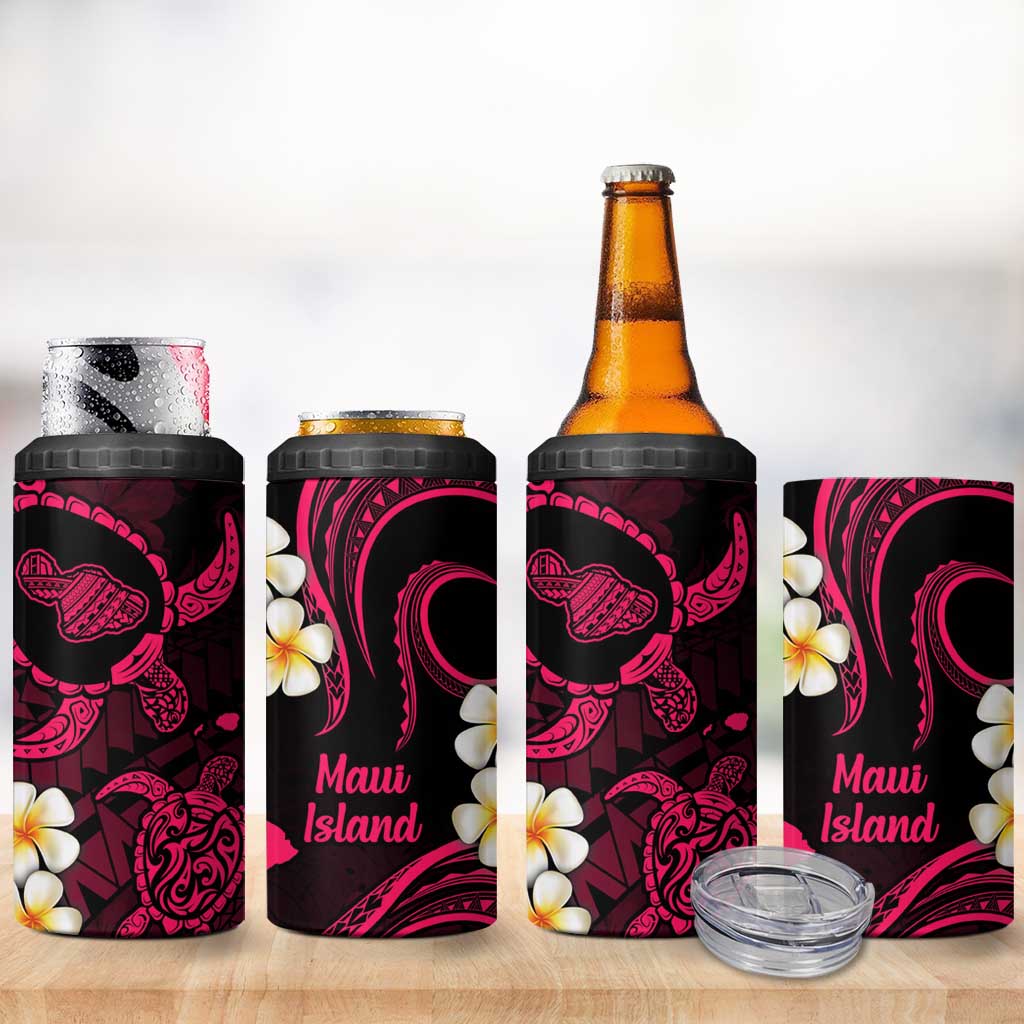 Hawaii Maui Islands Pacific Plumeria 4 in 1 Can Cooler Tumbler Pink Polynesian Tattoo LT9 - Polynesian Pride