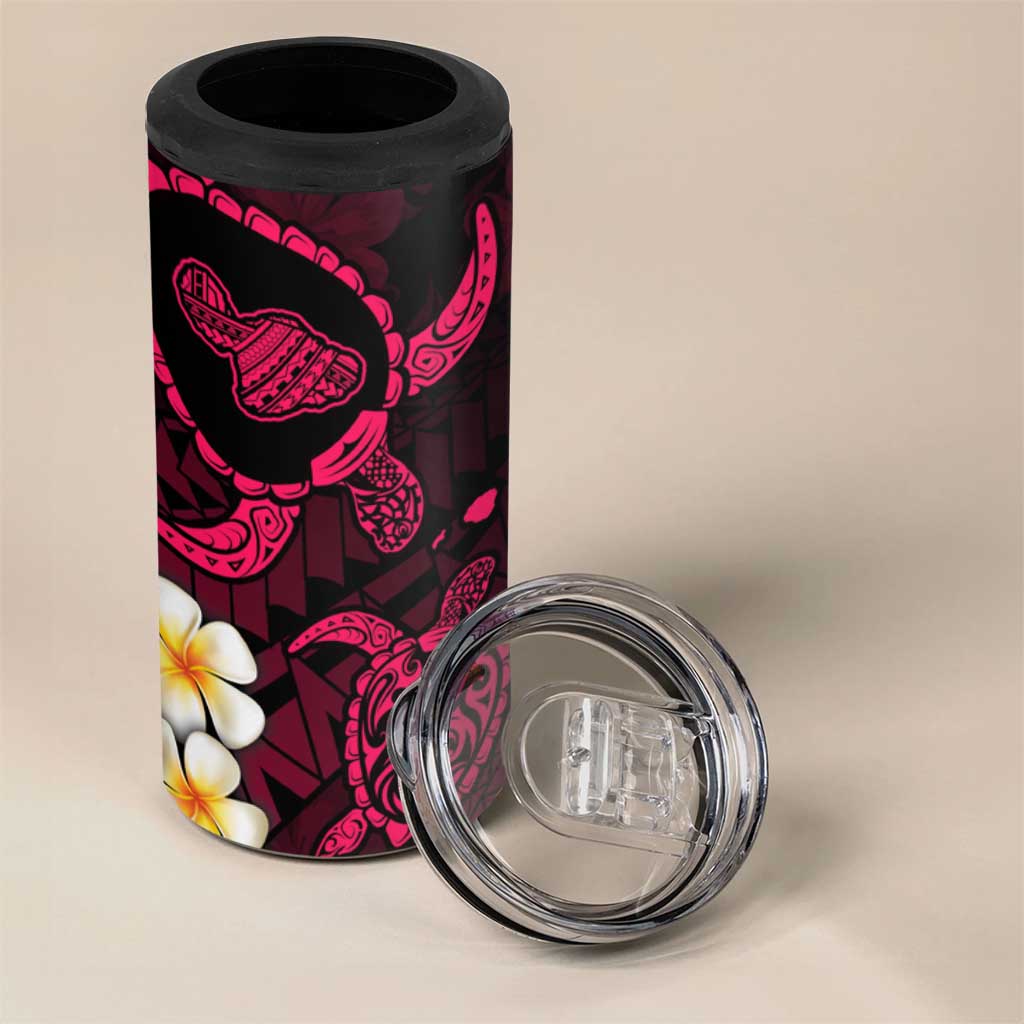 Hawaii Maui Islands Pacific Plumeria 4 in 1 Can Cooler Tumbler Pink Polynesian Tattoo LT9 - Polynesian Pride