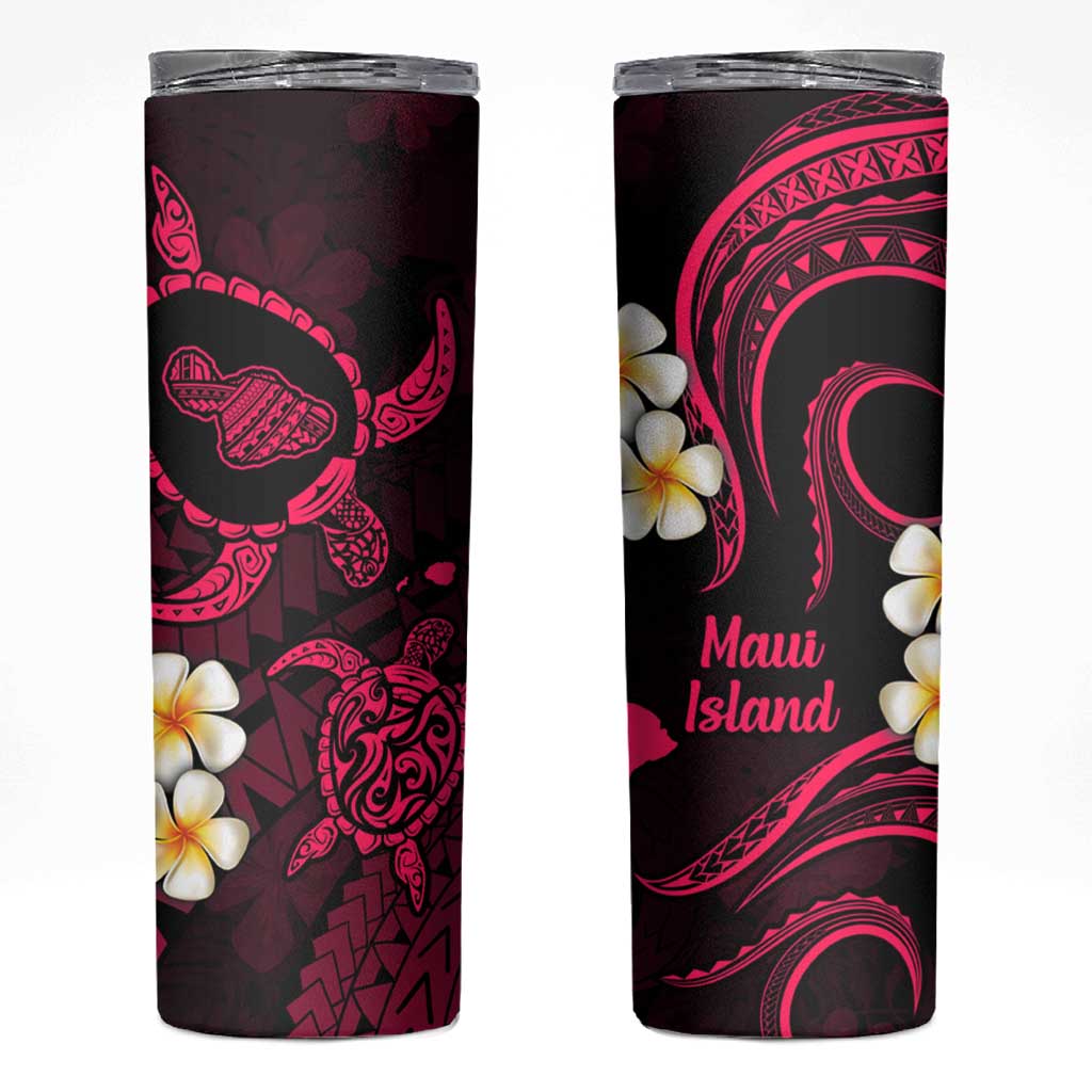Hawaii Maui Islands Pacific Plumeria Skinny Tumbler Pink Polynesian Tattoo LT9 Pink - Polynesian Pride