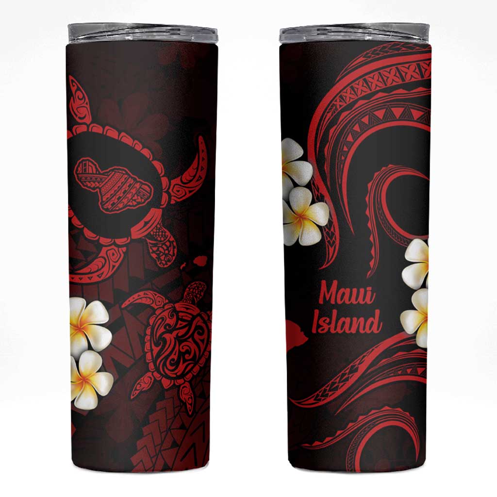 Hawaii Maui Islands Pacific Plumeria Skinny Tumbler Red Polynesian Tattoo LT9 Red - Polynesian Pride