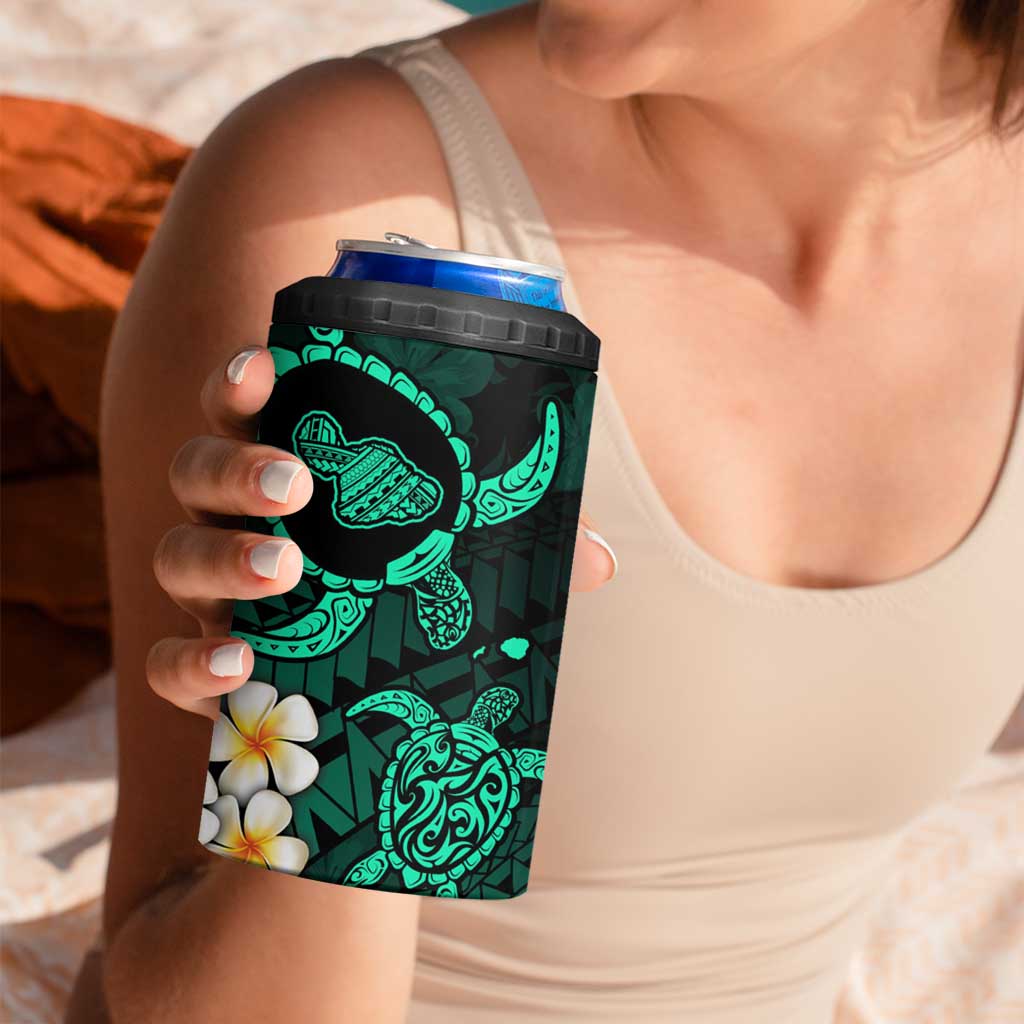 Hawaii Maui Islands Pacific Plumeria 4 in 1 Can Cooler Tumbler Turquoise Polynesian Tattoo LT9 - Polynesian Pride