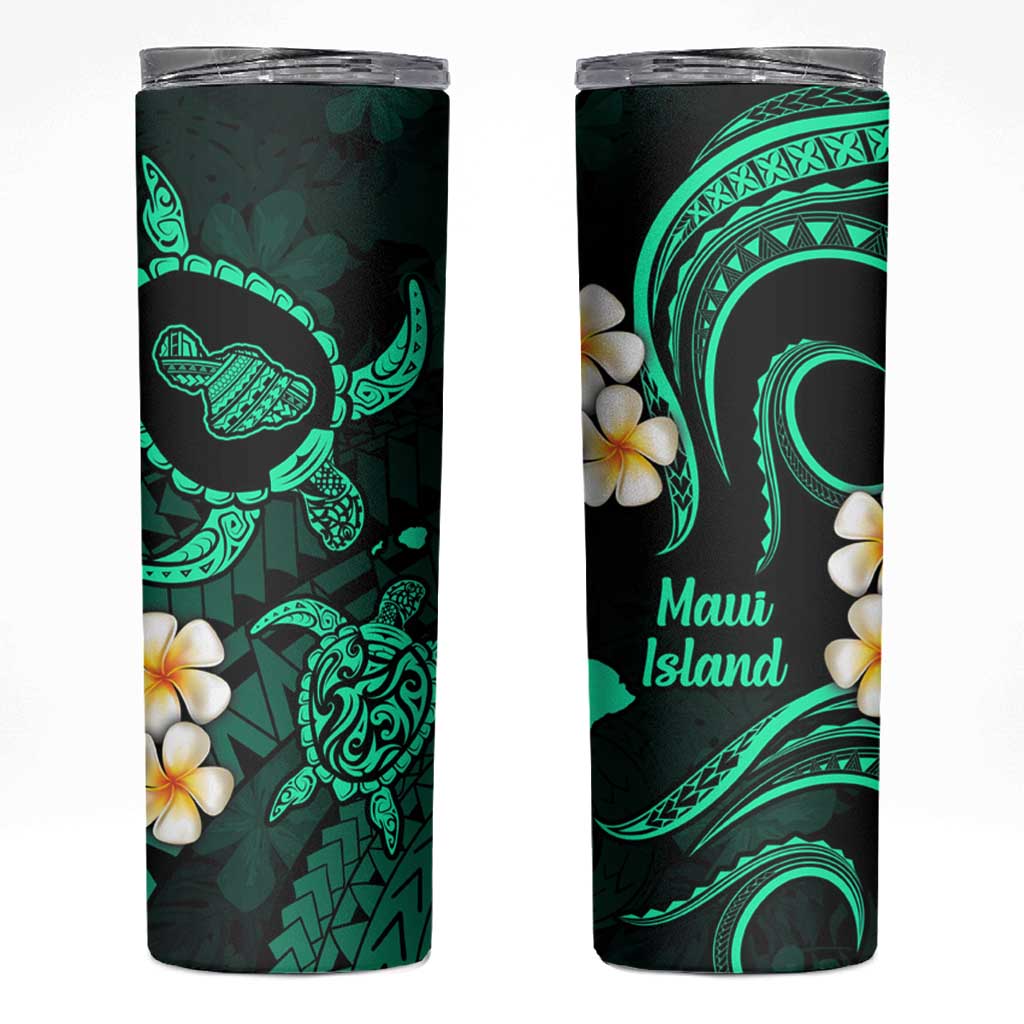 Hawaii Maui Islands Pacific Plumeria Skinny Tumbler Turquoise Polynesian Tattoo LT9 Turquoise - Polynesian Pride