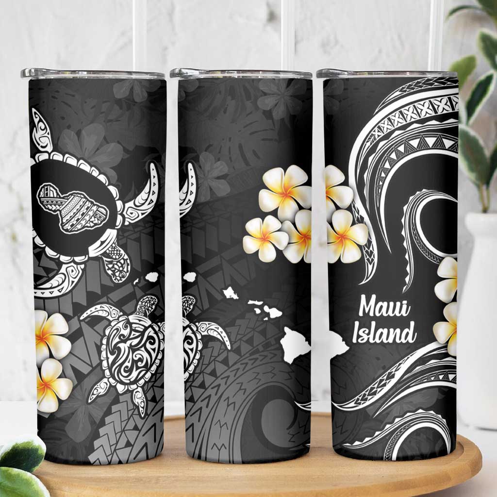 Hawaii Maui Islands Pacific Plumeria Skinny Tumbler White Polynesian Tattoo LT9 - Polynesian Pride