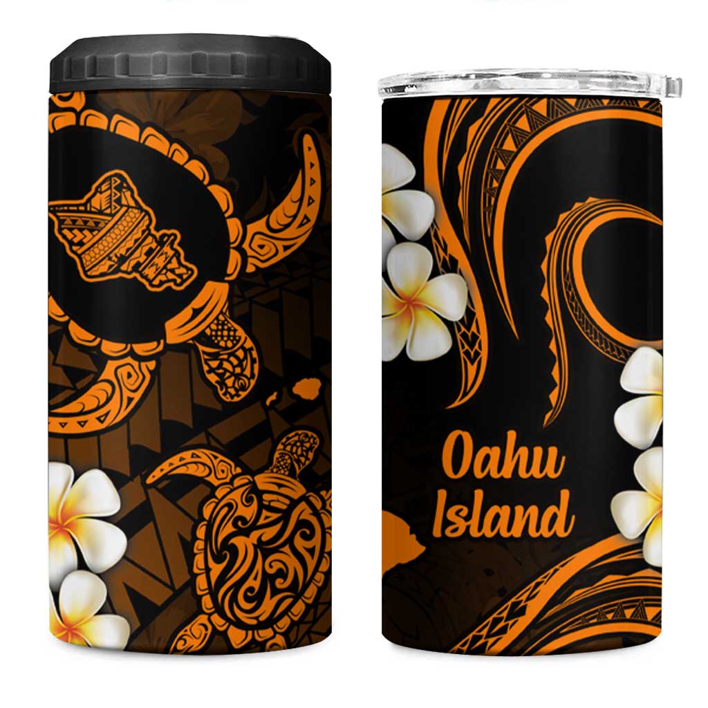 Hawaii Oahu Islands Pacific Plumeria 4 in 1 Can Cooler Tumbler Gold Polynesian Tattoo LT9 One Size: 16 oz Gold - Polynesian Pride