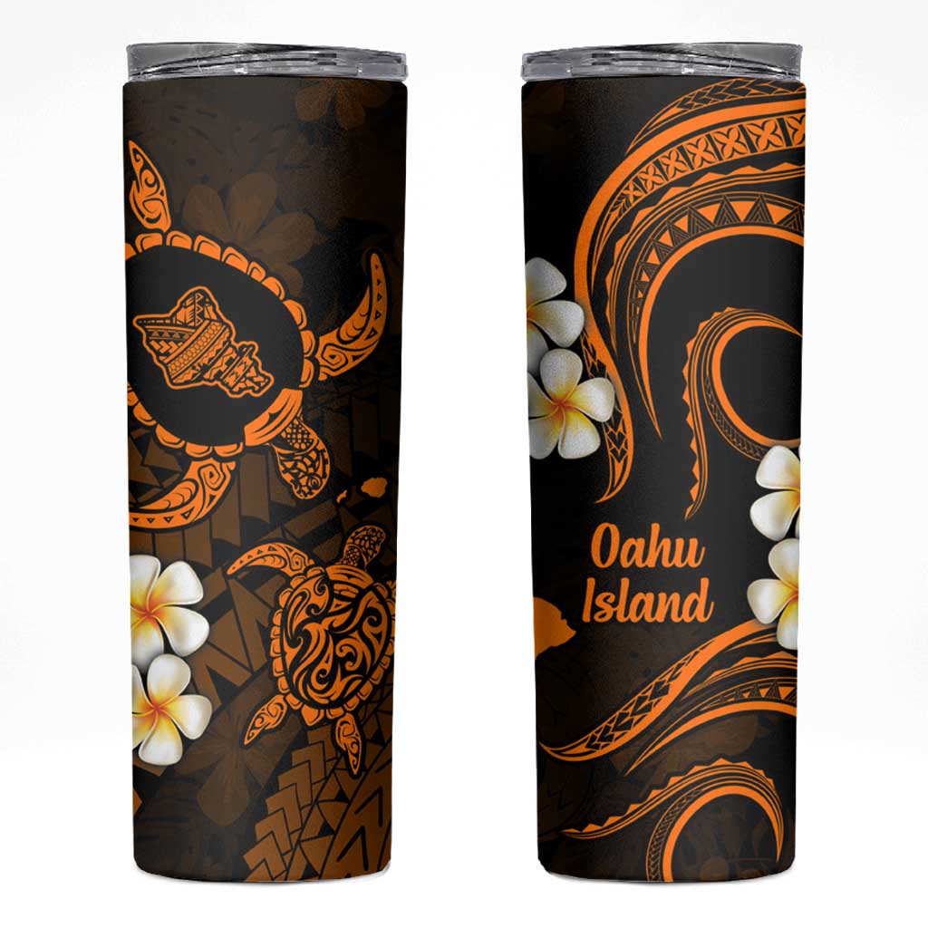 Hawaii Oahu Islands Pacific Plumeria Skinny Tumbler Gold Polynesian Tattoo LT9 Gold - Polynesian Pride