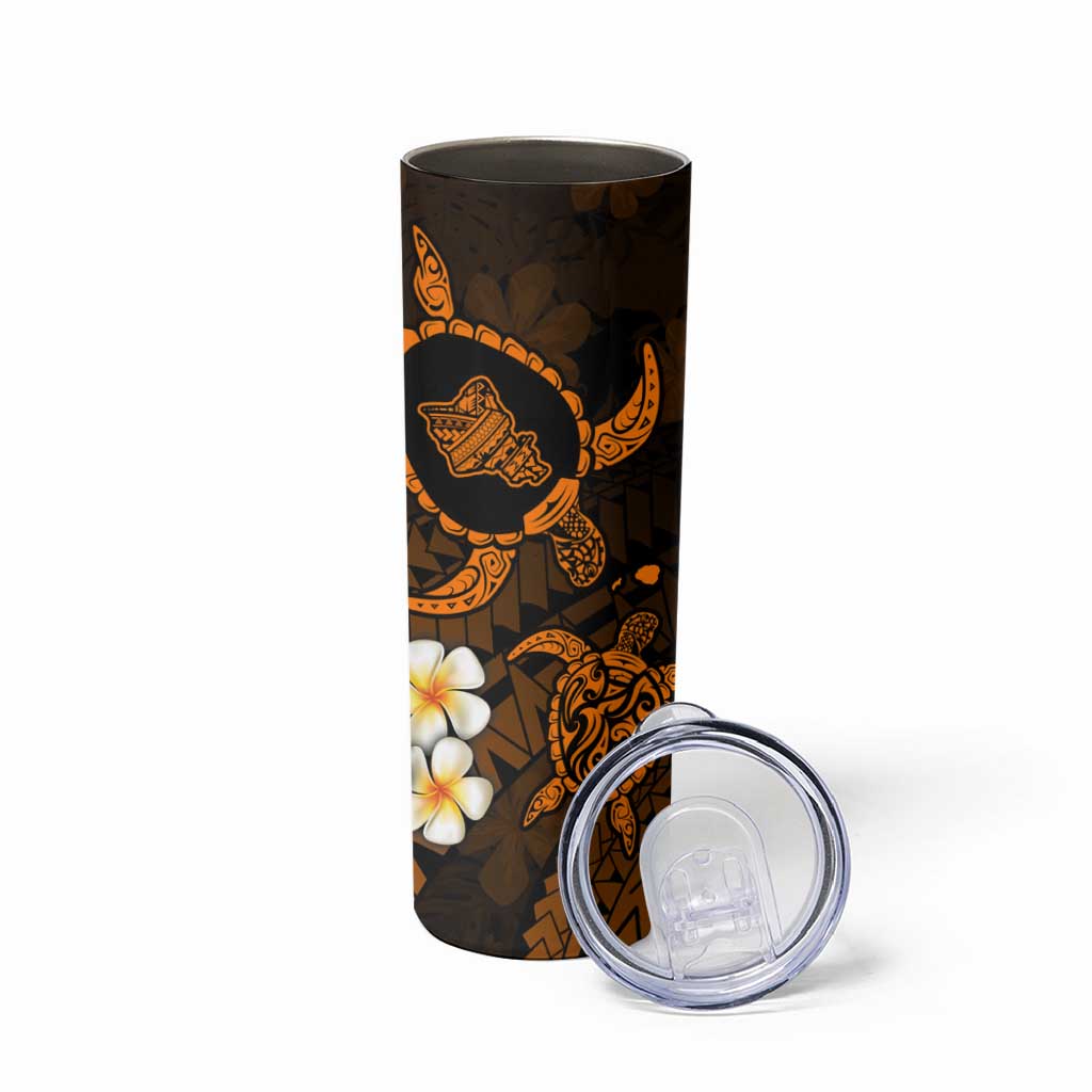 Hawaii Oahu Islands Pacific Plumeria Skinny Tumbler Gold Polynesian Tattoo LT9 - Polynesian Pride