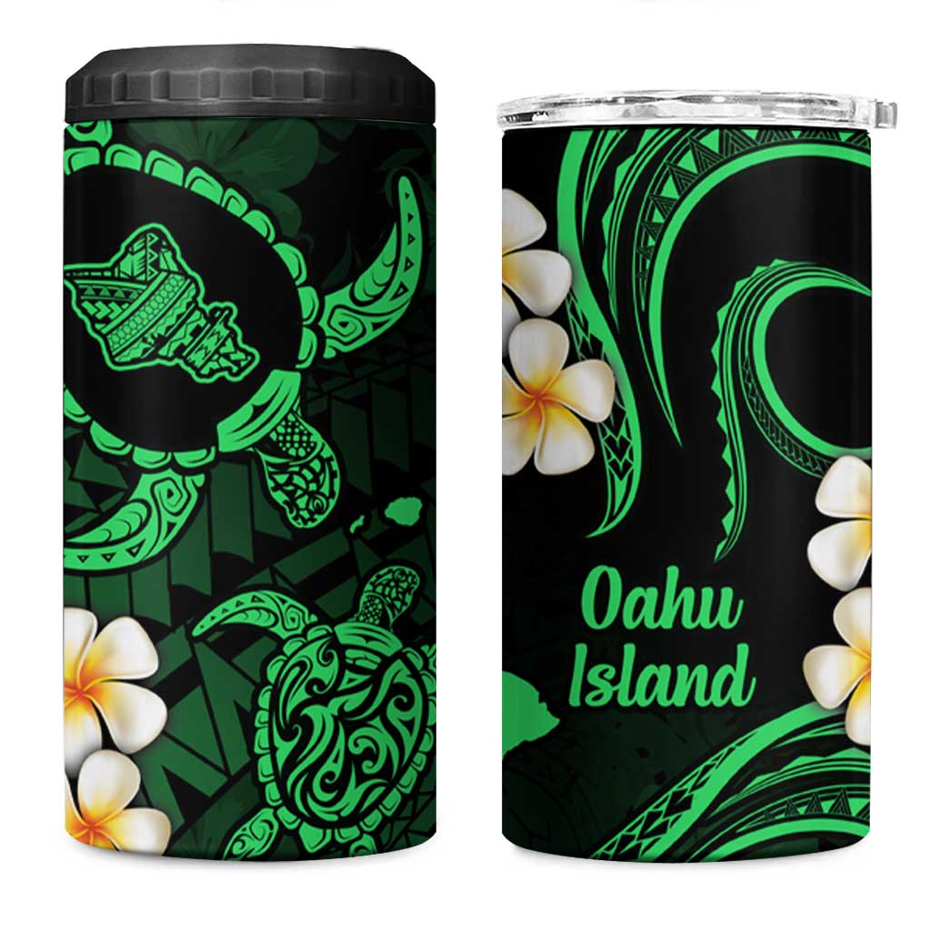 Hawaii Oahu Islands Pacific Plumeria 4 in 1 Can Cooler Tumbler Green Polynesian Tattoo LT9 One Size: 16 oz Green - Polynesian Pride