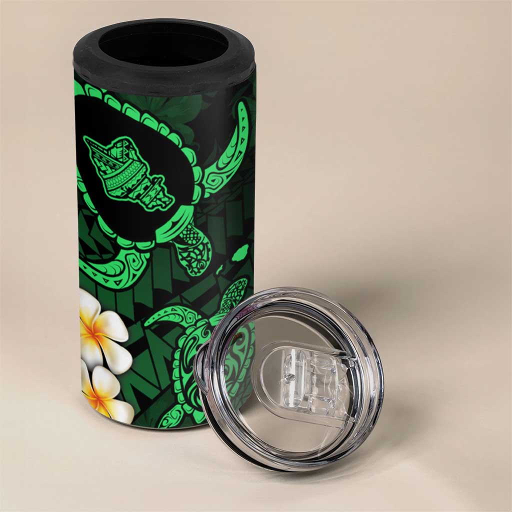 Hawaii Oahu Islands Pacific Plumeria 4 in 1 Can Cooler Tumbler Green Polynesian Tattoo LT9 - Polynesian Pride