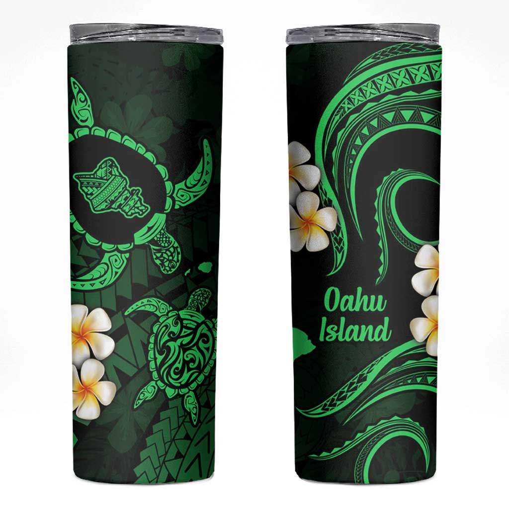 Hawaii Oahu Islands Pacific Plumeria Skinny Tumbler Green Polynesian Tattoo LT9 Green - Polynesian Pride