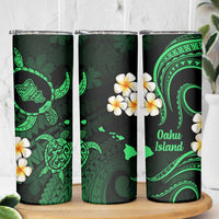 Hawaii Oahu Islands Pacific Plumeria Skinny Tumbler Green Polynesian Tattoo LT9 - Polynesian Pride