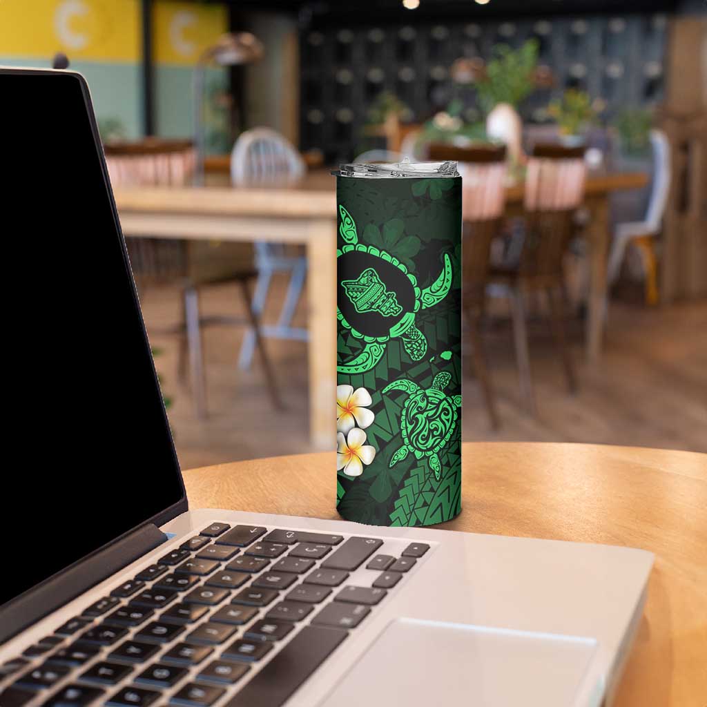 Hawaii Oahu Islands Pacific Plumeria Skinny Tumbler Green Polynesian Tattoo LT9 - Polynesian Pride