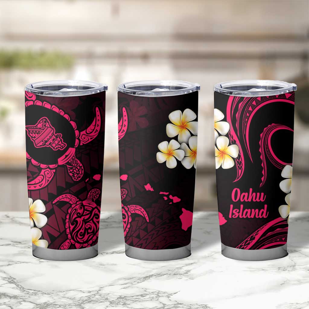 Hawaii Oahu Islands Pacific Plumeria Tumbler Cup Pink Polynesian Tattoo