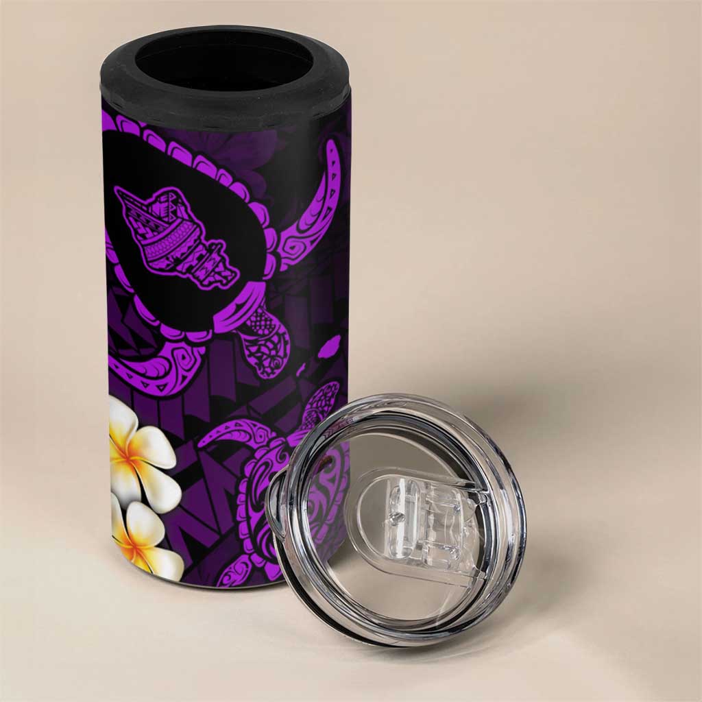 Hawaii Oahu Islands Pacific Plumeria 4 in 1 Can Cooler Tumbler Purple Polynesian Tattoo LT9 - Polynesian Pride