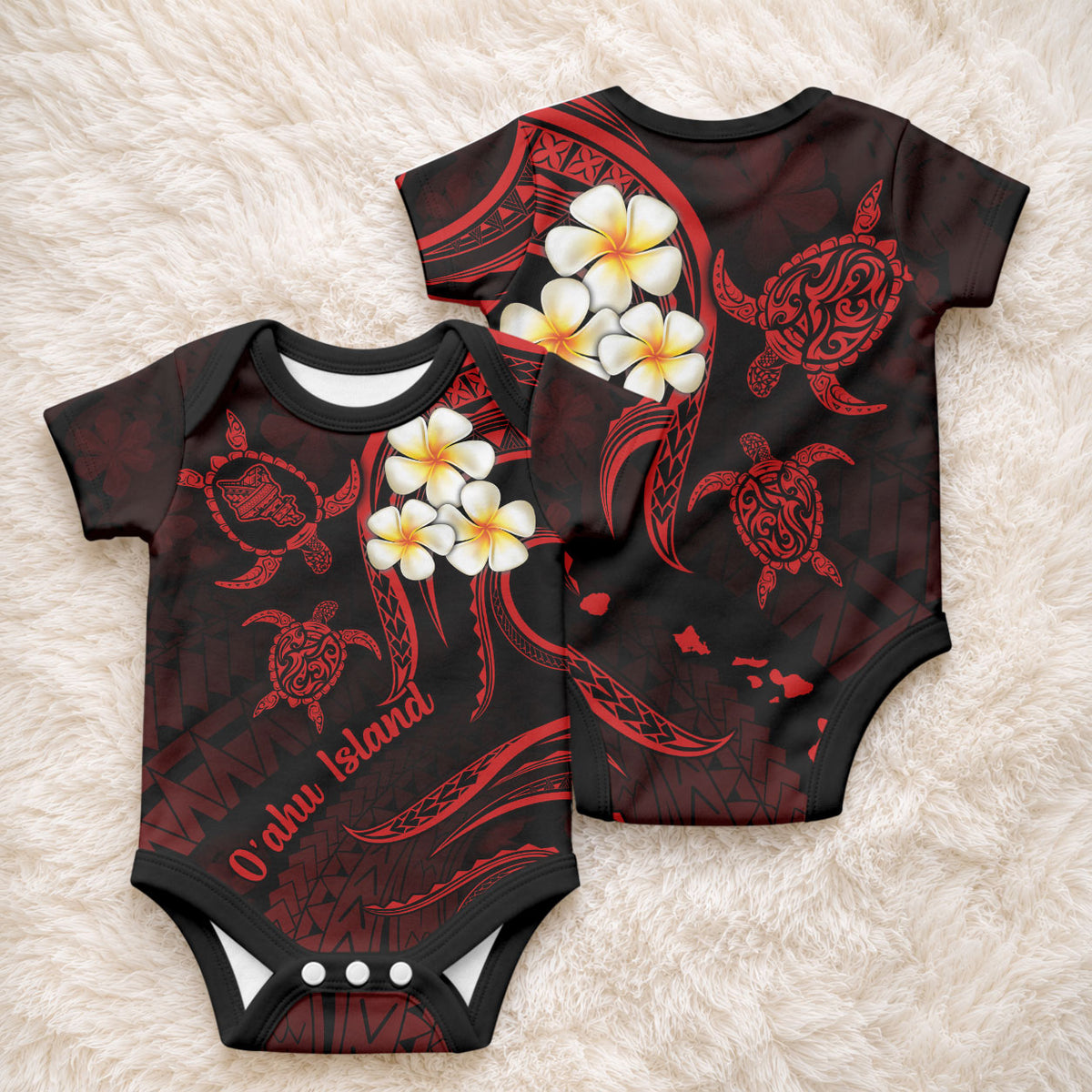 Hawaii Oahu Islands Baby Onesie Pacific Plumeria Red Vibe LT9 - Polynesian Pride