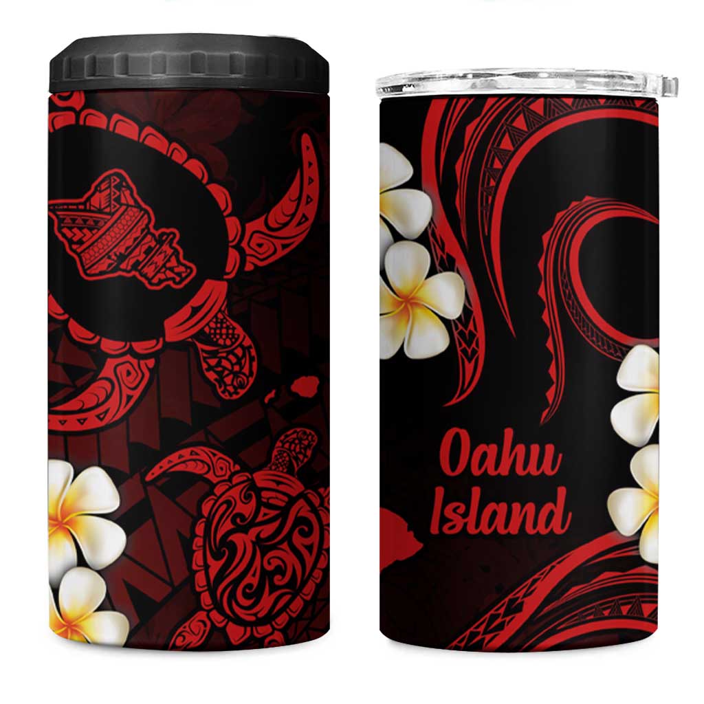 Hawaii Oahu Islands Pacific Plumeria 4 in 1 Can Cooler Tumbler Red Polynesian Tattoo