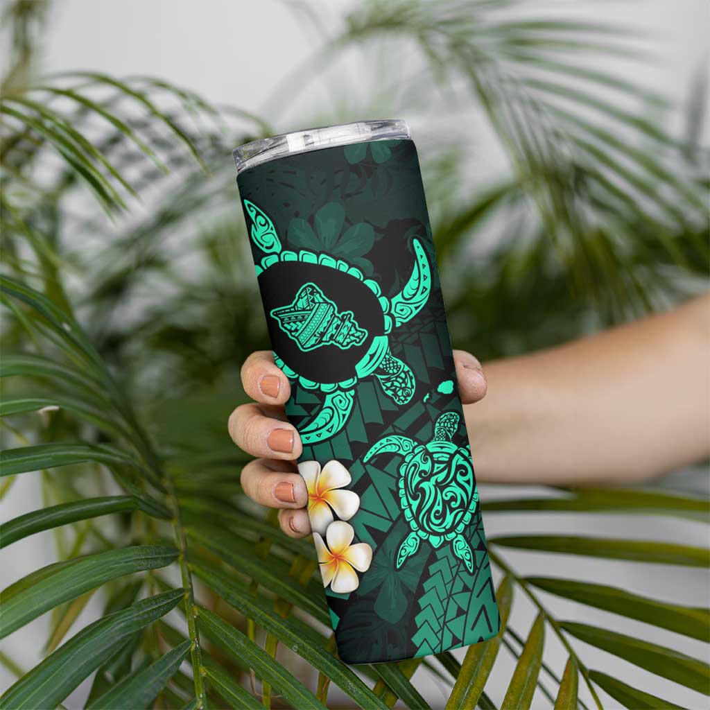 Hawaii Oahu Islands Pacific Plumeria Skinny Tumbler Turquoise Polynesian Tattoo LT9 - Polynesian Pride