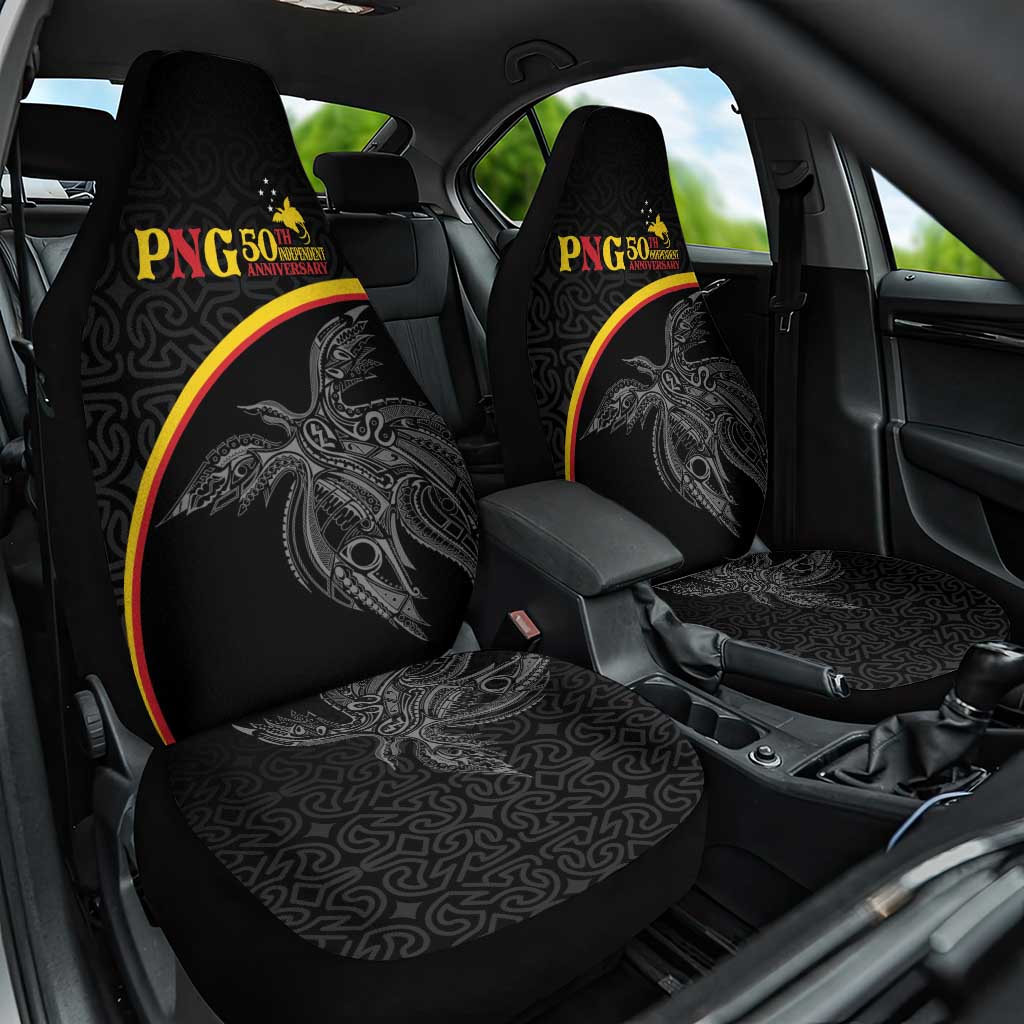 Papua New Guinea 50th Independence Day Car Seat Cover Simple Oro Tapa Pattern LT9 One Size Black - Polynesian Pride