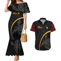 Papua New Guinea 50th Independence Day Couples Matching Mermaid Dress and Hawaiian Shirt Simple Oro Tapa Pattern LT9 Black - Polynesian Pride