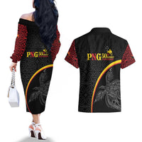 Papua New Guinea 50th Independence Day Couples Matching Off The Shoulder Long Sleeve Dress and Hawaiian Shirt Simple Oro Tapa Pattern LT9 - Polynesian Pride