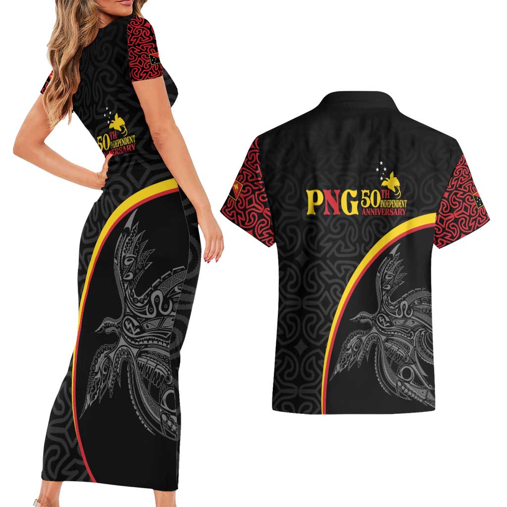 Papua New Guinea 50th Independence Day Couples Matching Short Sleeve Bodycon Dress and Hawaiian Shirt Simple Oro Tapa Pattern LT9 - Polynesian Pride
