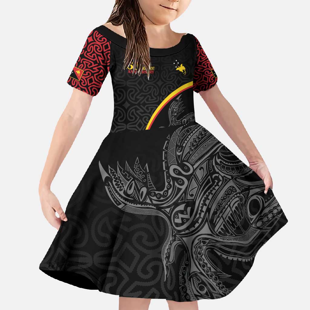 Papua New Guinea 50th Independence Day Family Matching Long Sleeve Bodycon Dress and Hawaiian Shirt Simple Oro Tapa Pattern LT9 Daughter's Dress Black - Polynesian Pride