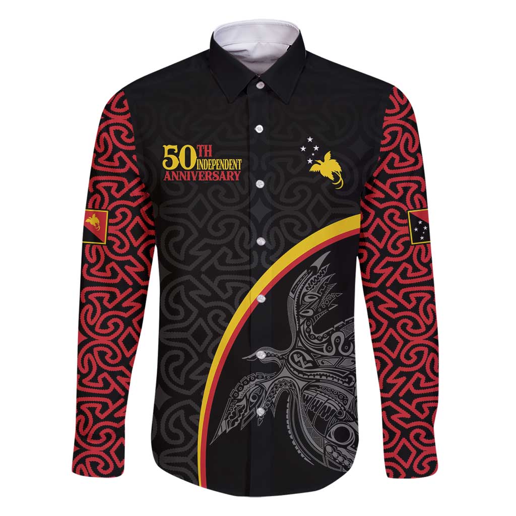 Papua New Guinea 50th Independence Day Family Matching Long Sleeve Bodycon Dress and Hawaiian Shirt Simple Oro Tapa Pattern LT9 Dad's Shirt - Long Sleeve Black - Polynesian Pride