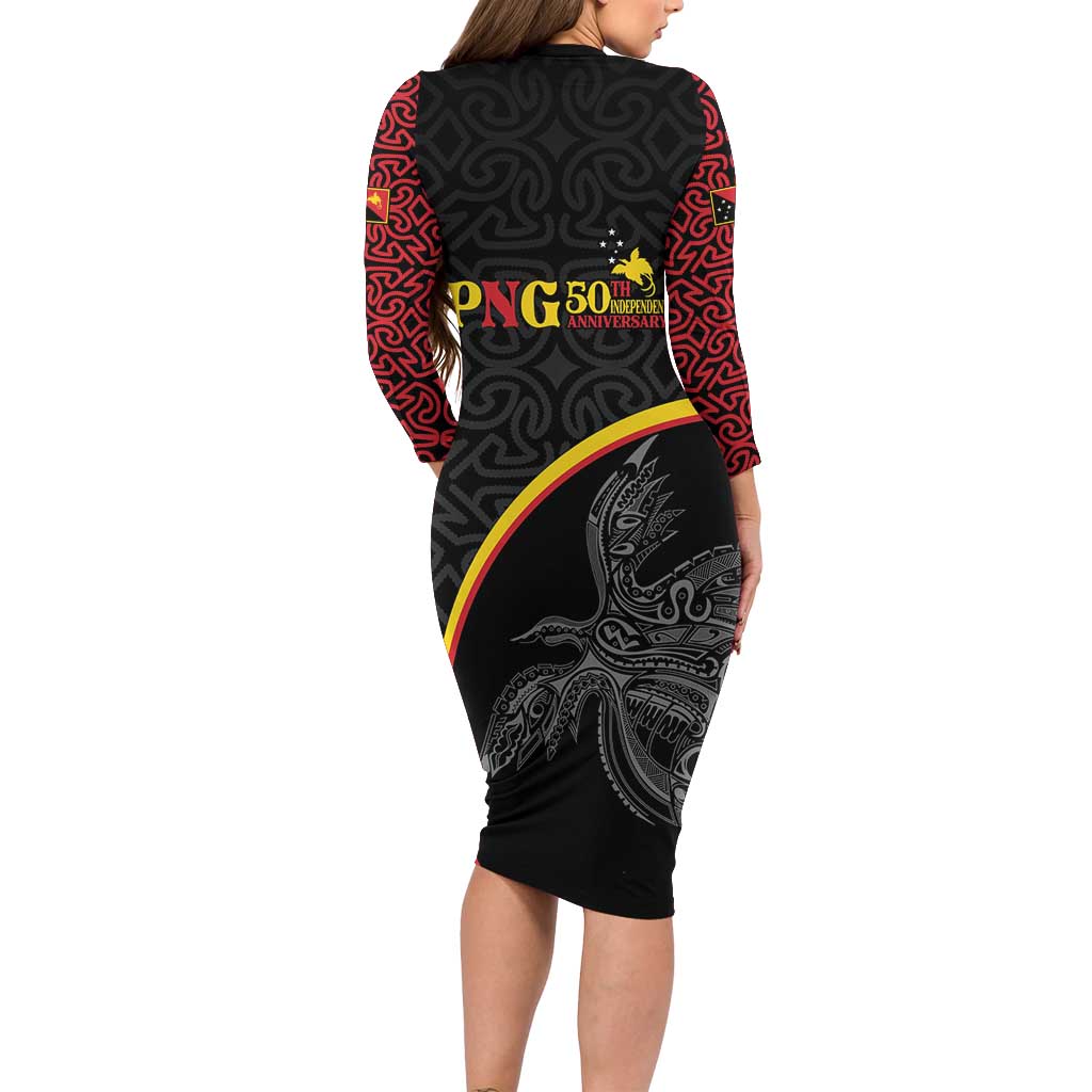 Papua New Guinea 50th Independence Day Family Matching Long Sleeve Bodycon Dress and Hawaiian Shirt Simple Oro Tapa Pattern LT9 - Polynesian Pride