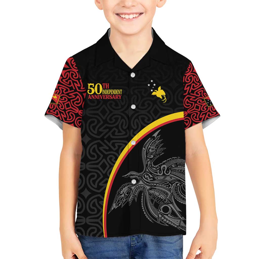 Papua New Guinea 50th Independence Day Family Matching Long Sleeve Bodycon Dress and Hawaiian Shirt Simple Oro Tapa Pattern LT9 Son's Shirt Black - Polynesian Pride