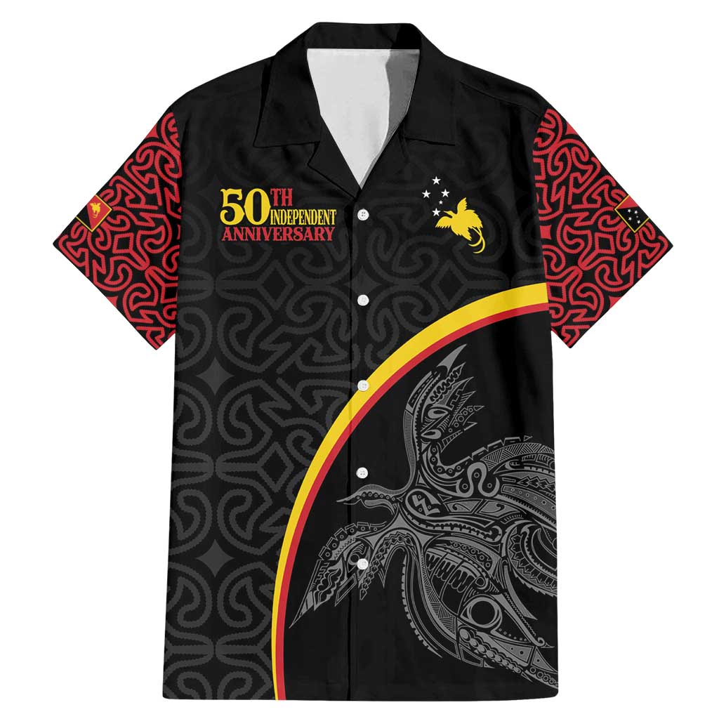 Papua New Guinea 50th Independence Day Family Matching Mermaid Dress and Hawaiian Shirt Simple Oro Tapa Pattern LT9 Dad's Shirt - Short Sleeve Black - Polynesian Pride