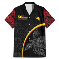 Papua New Guinea 50th Independence Day Family Matching Mermaid Dress and Hawaiian Shirt Simple Oro Tapa Pattern LT9 Dad's Shirt - Short Sleeve Black - Polynesian Pride