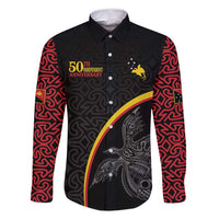 Papua New Guinea 50th Independence Day Family Matching Mermaid Dress and Hawaiian Shirt Simple Oro Tapa Pattern LT9 Dad's Shirt - Long Sleeve Black - Polynesian Pride