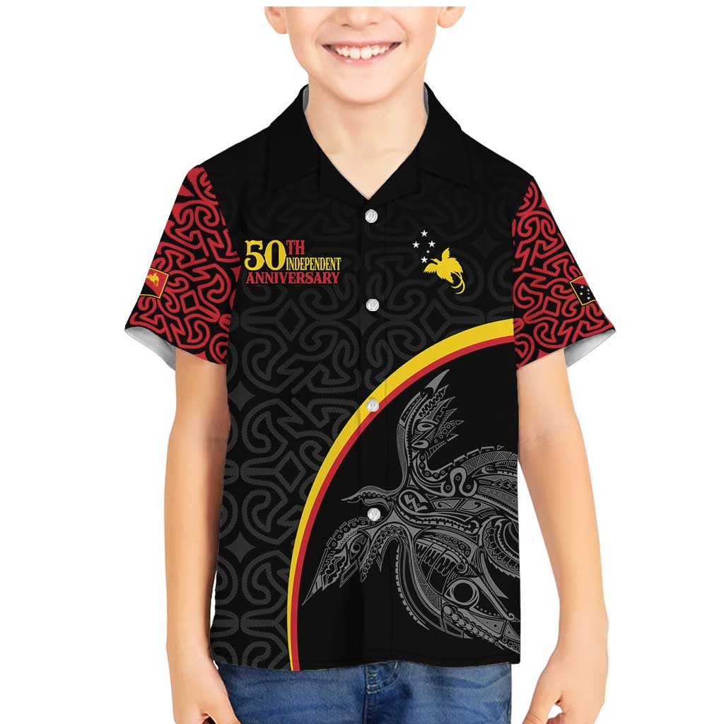 Papua New Guinea 50th Independence Day Family Matching Mermaid Dress and Hawaiian Shirt Simple Oro Tapa Pattern LT9 Son's Shirt Black - Polynesian Pride