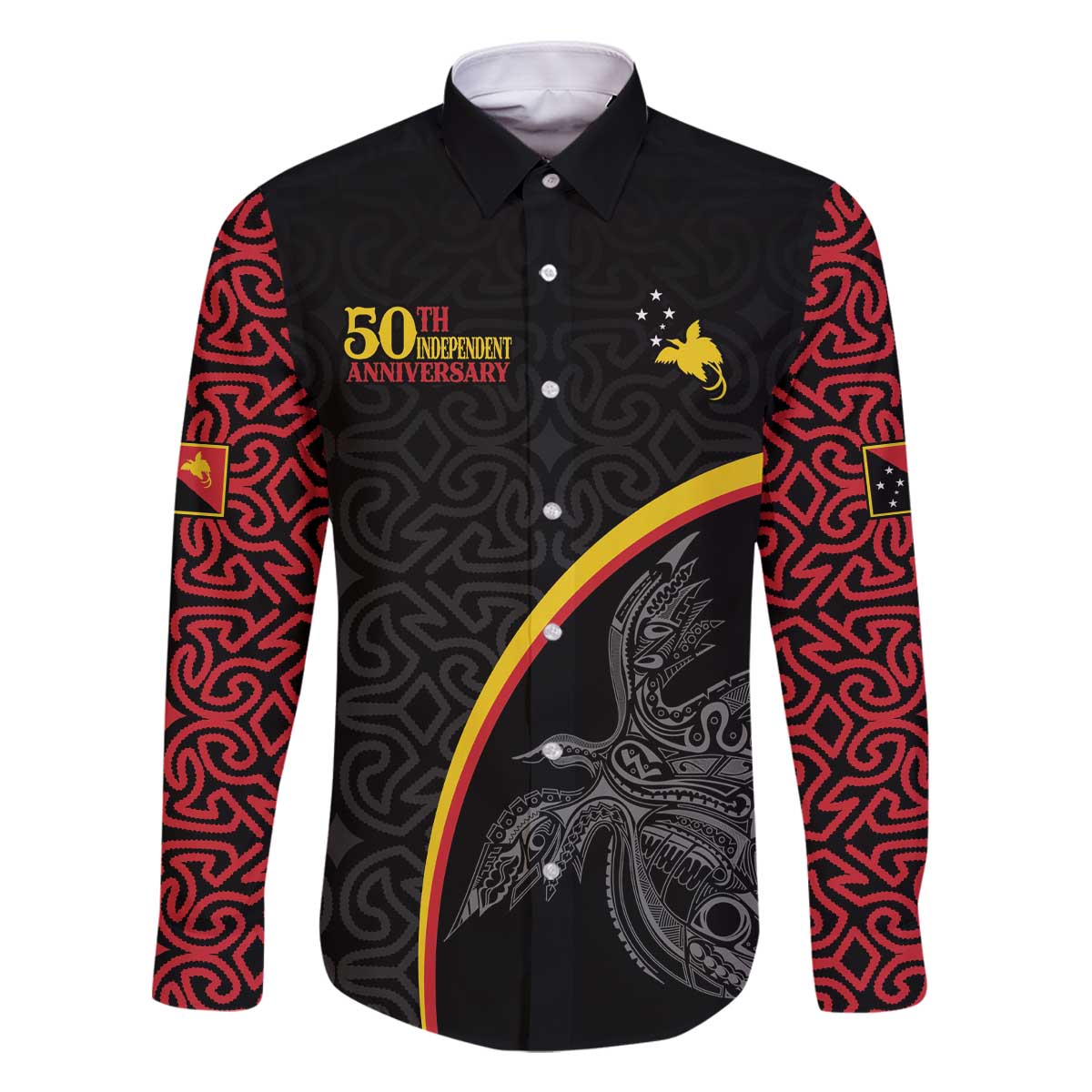 Papua New Guinea 50th Independence Day Family Matching Off The Shoulder Long Sleeve Dress and Hawaiian Shirt Simple Oro Tapa Pattern LT9 Dad's Shirt - Long Sleeve Black - Polynesian Pride