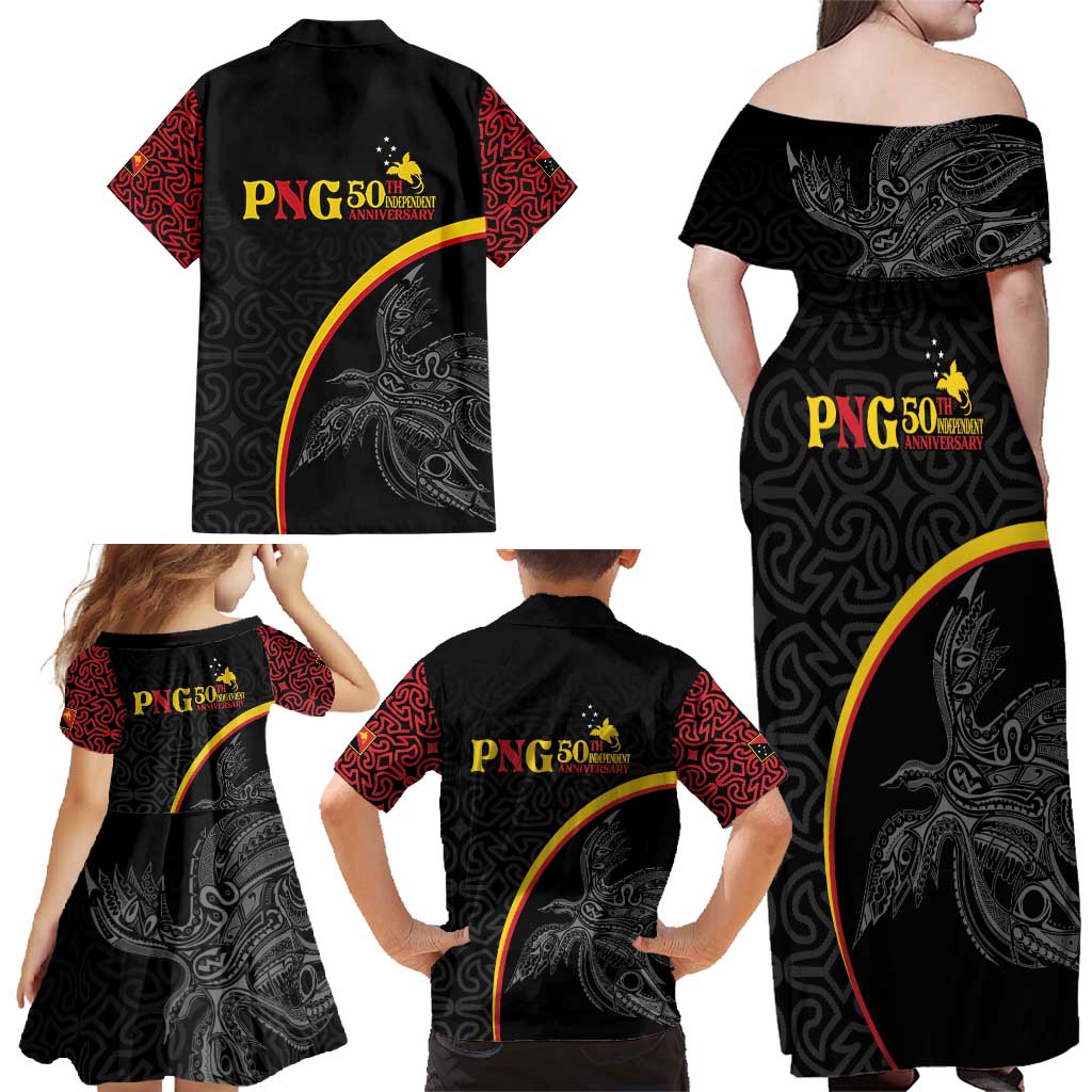 Papua New Guinea 50th Independence Day Family Matching Off Shoulder Maxi Dress and Hawaiian Shirt Simple Oro Tapa Pattern LT9 - Polynesian Pride