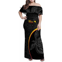 Papua New Guinea 50th Independence Day Family Matching Off Shoulder Maxi Dress and Hawaiian Shirt Simple Oro Tapa Pattern LT9 Mom's Dress Black - Polynesian Pride
