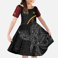 Papua New Guinea 50th Independence Day Family Matching Short Sleeve Bodycon Dress and Hawaiian Shirt Simple Oro Tapa Pattern LT9 Daughter's Dress Black - Polynesian Pride