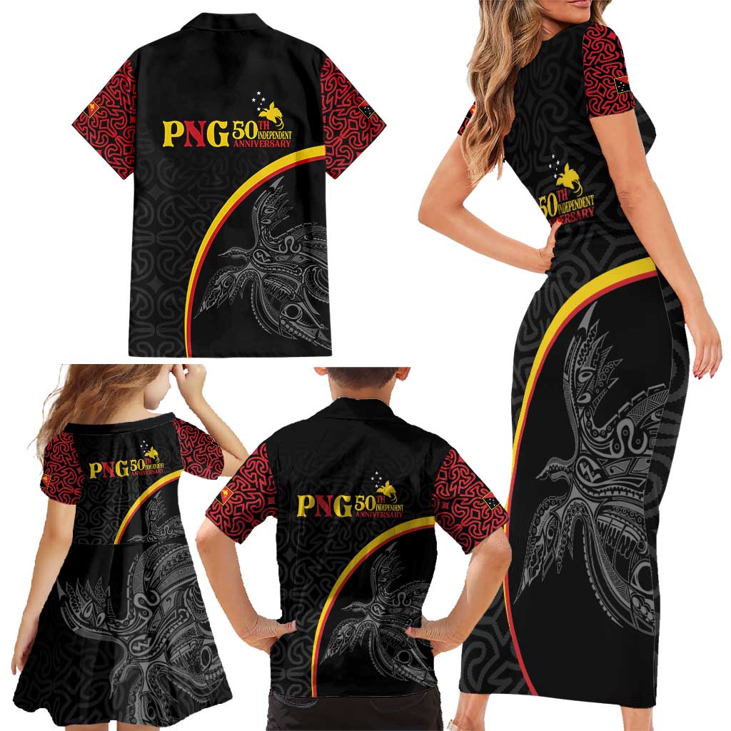 Papua New Guinea 50th Independence Day Family Matching Short Sleeve Bodycon Dress and Hawaiian Shirt Simple Oro Tapa Pattern LT9 - Polynesian Pride