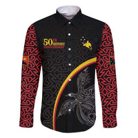 Papua New Guinea 50th Independence Day Family Matching Short Sleeve Bodycon Dress and Hawaiian Shirt Simple Oro Tapa Pattern LT9 Dad's Shirt - Long Sleeve Black - Polynesian Pride