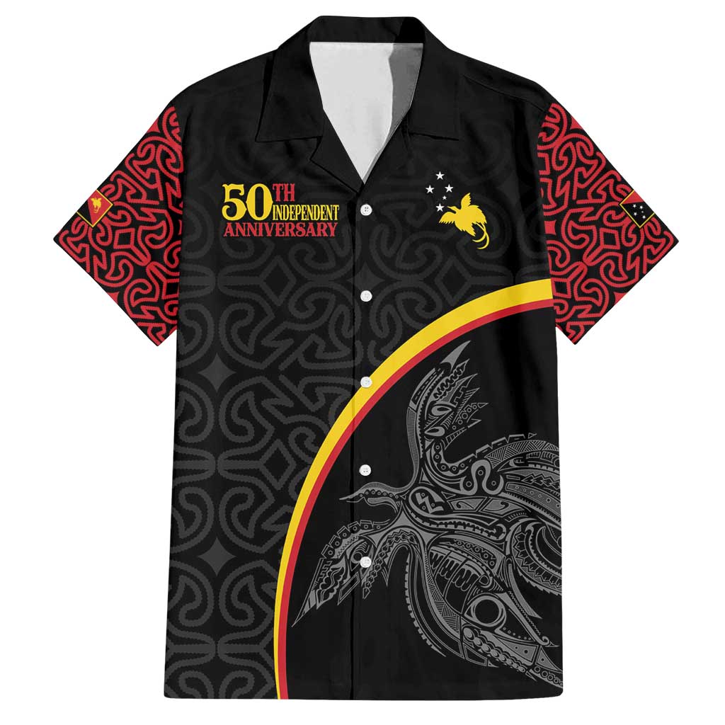 Papua New Guinea 50th Independence Day Family Matching Summer Maxi Dress and Hawaiian Shirt Simple Oro Tapa Pattern LT9 Dad's Shirt - Short Sleeve Black - Polynesian Pride