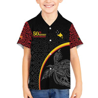 Papua New Guinea 50th Independence Day Family Matching Summer Maxi Dress and Hawaiian Shirt Simple Oro Tapa Pattern LT9 Son's Shirt Black - Polynesian Pride