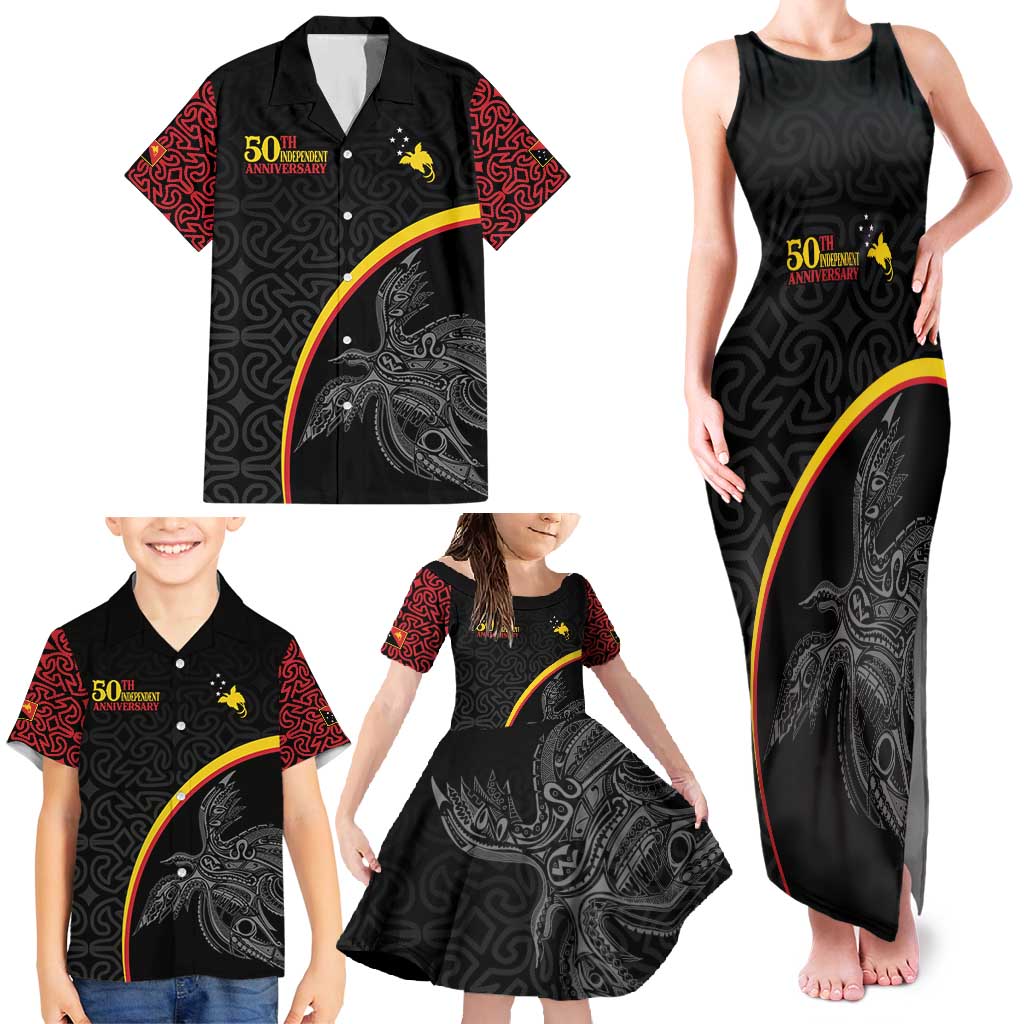 Papua New Guinea 50th Independence Day Family Matching Tank Maxi Dress and Hawaiian Shirt Simple Oro Tapa Pattern LT9 - Polynesian Pride