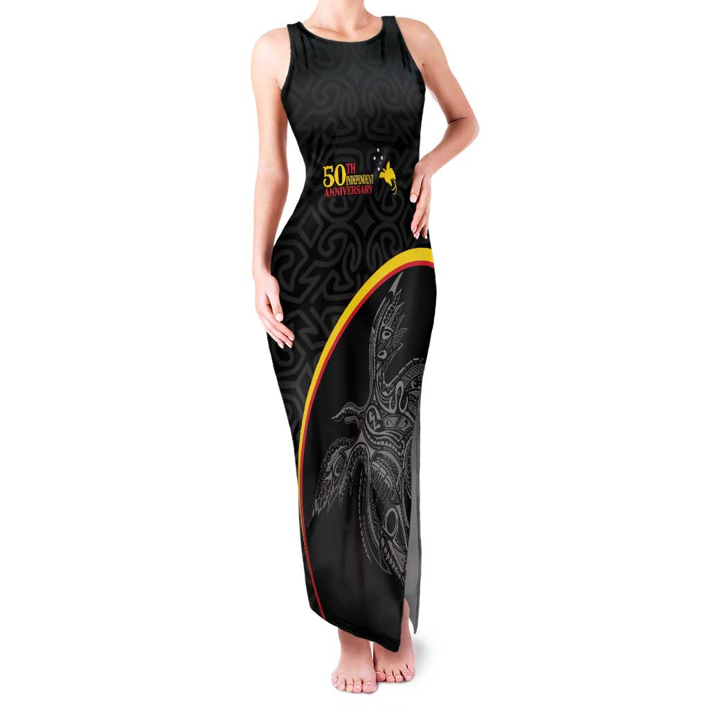 Papua New Guinea 50th Independence Day Family Matching Tank Maxi Dress and Hawaiian Shirt Simple Oro Tapa Pattern LT9 Mom's Dress Black - Polynesian Pride